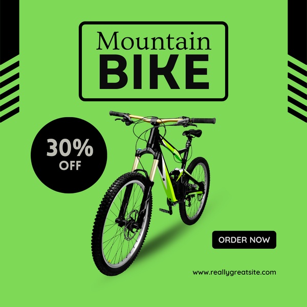 mountain bike, bike, bicycle, cycling gear, outdoor bike, trail bike, sports bike, sale promotion, minimalist, energetic, fresh, green, black